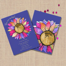 Invitation d'anniversaire Fleur de Tournesol Aquar
