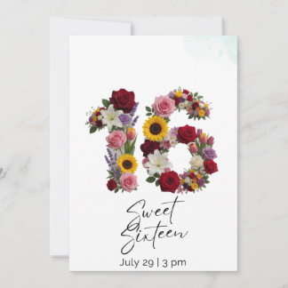 Invitation d'anniversaire Fleur Numéro 16 Sweet Si
