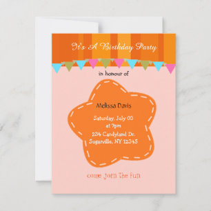Invitation d'anniversaire Fleur Orange et Rayures