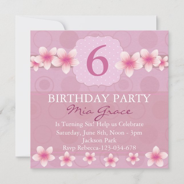 Invitation d'anniversaire Fleur Rose Jolie (Devant)