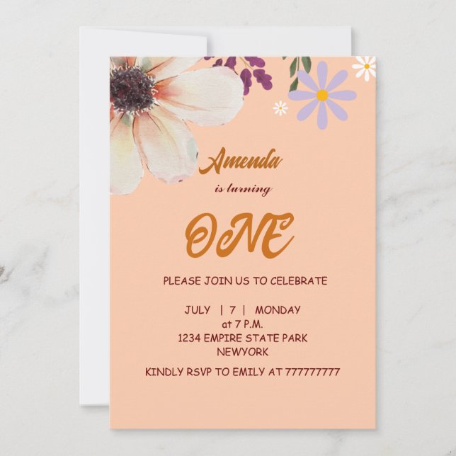 Invitation d'anniversaire Fleur sauvage (Devant)