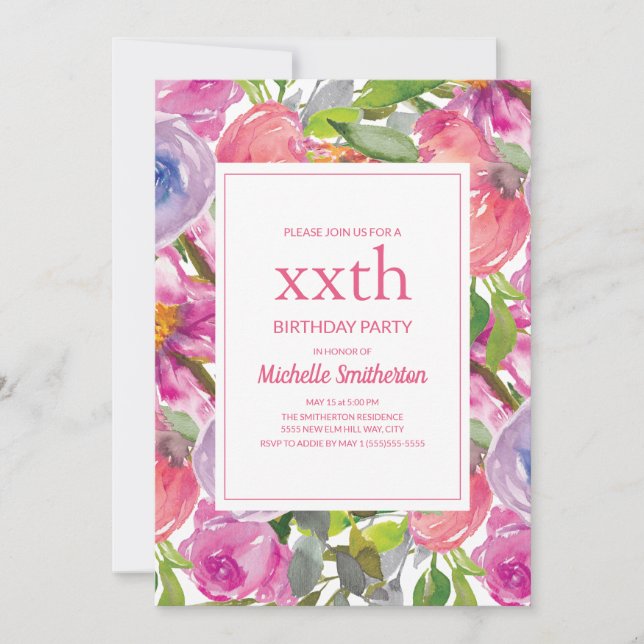 Invitation d'anniversaire Fleur sauvage aquarelle  (Devant)