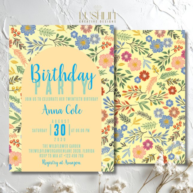 Invitation d'anniversaire Fleur sauvage Fête flora (Créateur téléchargé)