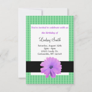 Invitation d'anniversaire Fleur Violette Ruban Noi