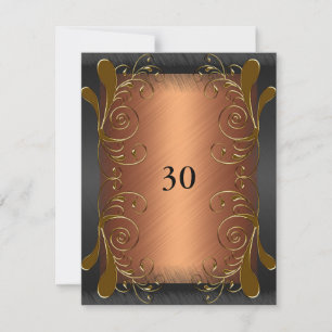 Invitation d'anniversaire Fleurale Noir et Or Roui