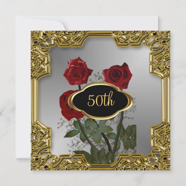 Invitation d'anniversaire Fleurs Cadre Or Argent 2 (Devant)