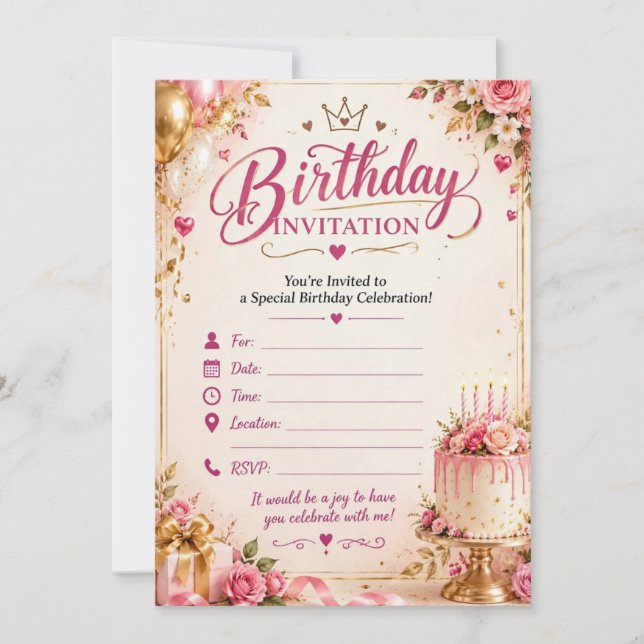 Invitation d'anniversaire – Fleurs d'anniversaire  (Devant)
