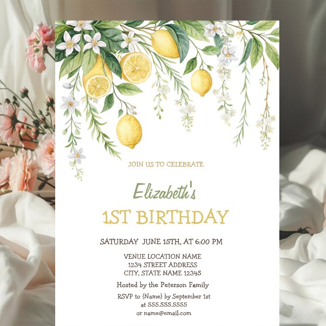 Invitation d'anniversaire Fleurs de citron aquarel (Créateur téléchargé)