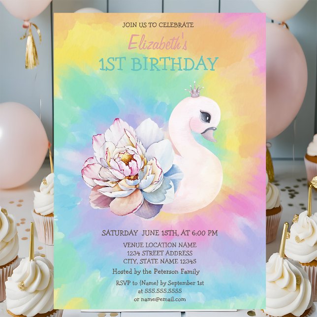 Invitation d'anniversaire Fleurs de cygne à l'aqua (Créateur téléchargé)