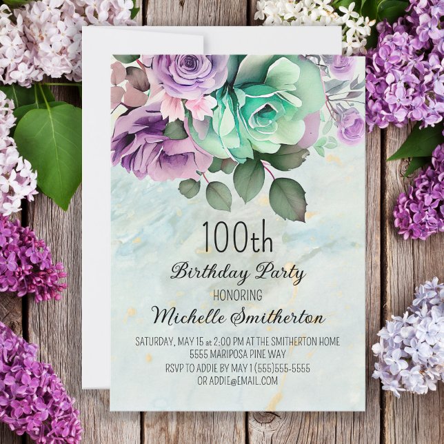 Invitation d'anniversaire Fleurs papillons Vert Me (Créateur téléchargé)