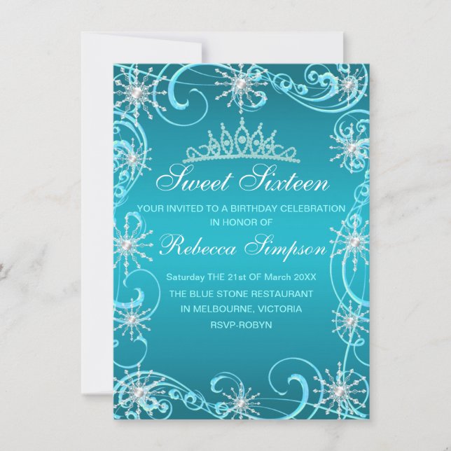 Invitation d'anniversaire Flocon de neige scintill (Devant)