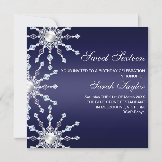 Invitation d'anniversaire flocon de neige scintill (Devant)