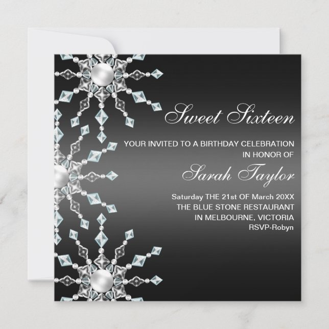 Invitation d'anniversaire Flocon de neige scintill (Devant)