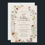 Invitation d'anniversaire floral 21 ans<br><div class="desc">Cette invitation d'anniversaire 21 ans élégante et stylée présente de magnifiques fleurs sauvages aquarelles peintes à la main,  disposées en une charmante couronne,  parfaite avec un script manuscrit élégant. Trouvez des articles assortis dans la collection de mariage Boho Wildflower.</div>