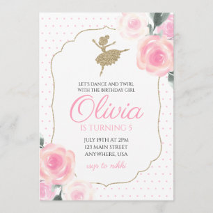 Invitation d'anniversaire Floral Ballerina
