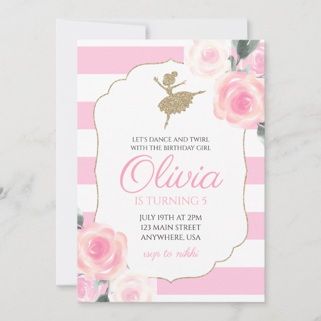 Invitation d'anniversaire Floral Ballerina (Devant)