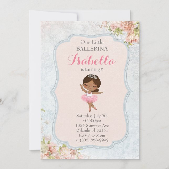 Invitation d'anniversaire Floral Ballerina (Devant)