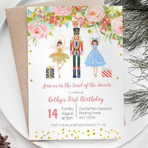 Invitation d'anniversaire Floral Pink Gold