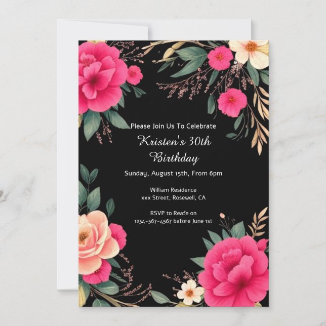 Invitation d'anniversaire florale (Devant)