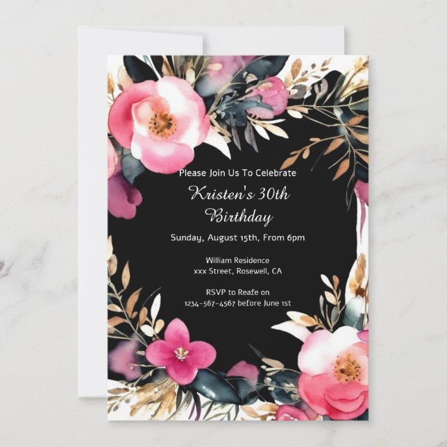 Invitation d'anniversaire florale (Devant)