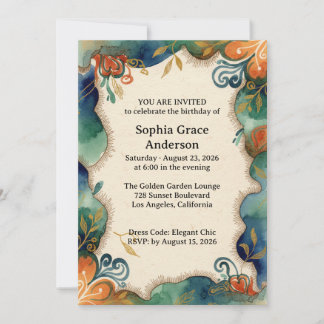 Invitation d'anniversaire florale à l'aquarelle ét
