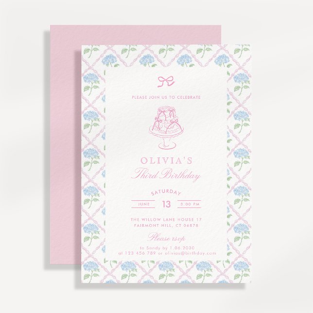 Invitation d'anniversaire florale à treillis d'hor (Créateur téléchargé)