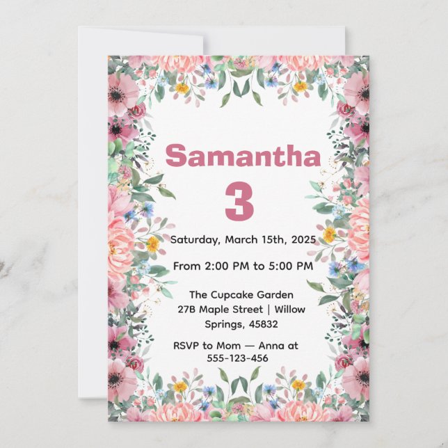 Invitation d'anniversaire florale, Anniversaire de (Devant)
