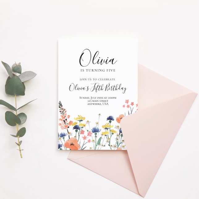 Invitation d'anniversaire florale aquarelle de fle (Créateur téléchargé)