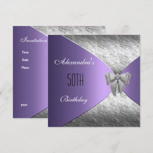 Invitation d'anniversaire florale argent violet 50