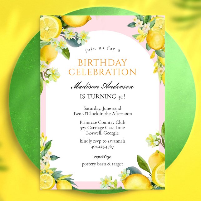 Invitation d'anniversaire florale au citron agrume (Créateur téléchargé)