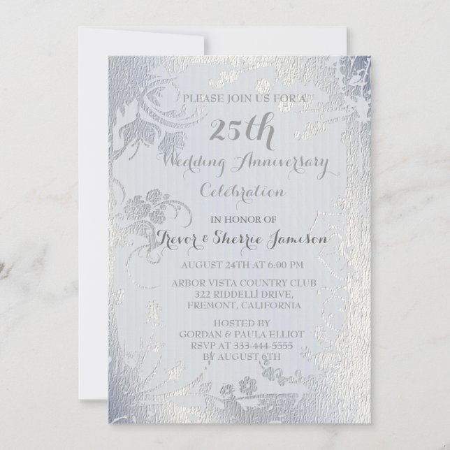 Invitation d'anniversaire florale avec reflets arg (Devant)