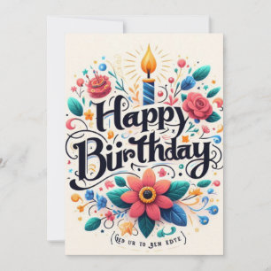 Invitation d'anniversaire florale - Bougie légère