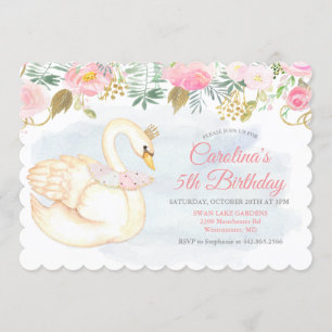 Invitation d'anniversaire florale de cygne - TOUT
