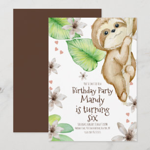Invitation d'anniversaire florale de paresseux à a