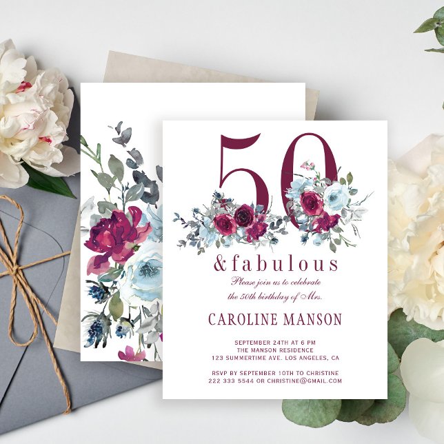 Invitation d'anniversaire florale fabuleuse et bud (Créateur téléchargé)