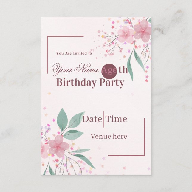 Invitation d'anniversaire florale minimaliste (Devant)