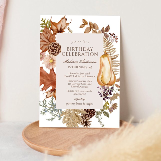 Invitation d'anniversaire florale moderne d'automn (Créateur téléchargé)