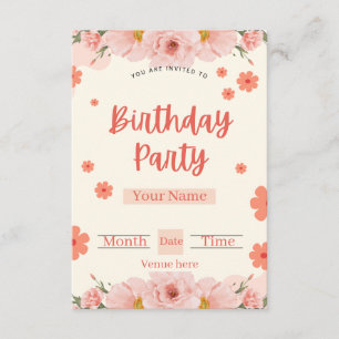 Invitation d'anniversaire florale pêche et corail