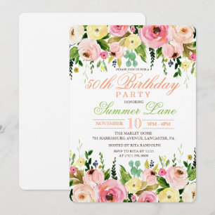 Invitation d'anniversaire florale pour tout âge
