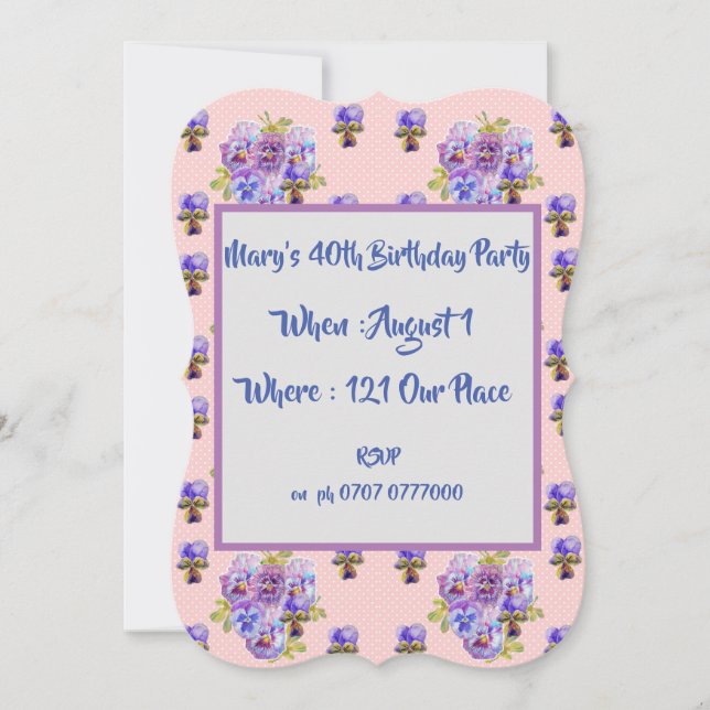 Invitation d'anniversaire florale rose 40 ans pour (Devant)