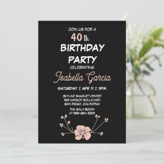 Invitation d'anniversaire florale sombre noire 
