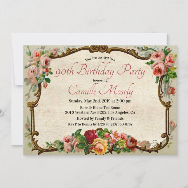 Invitation d'anniversaire florale victorienne - TO (Devant)