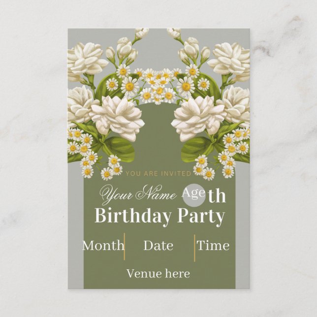 Invitation d'anniversaire florale vintage - Blanc  (Devant)