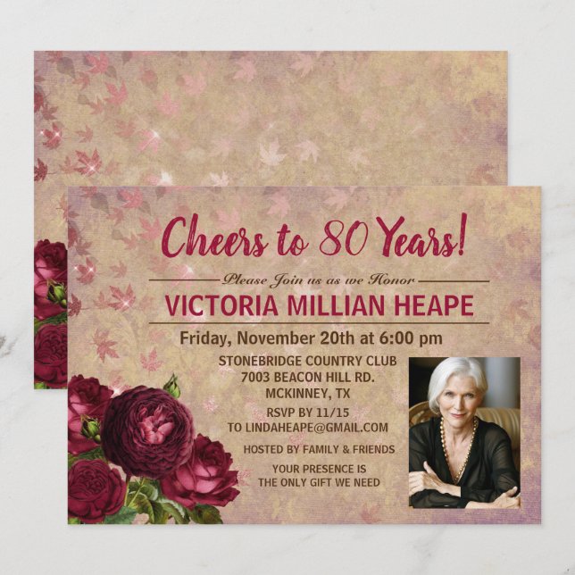 Invitation d'anniversaire florale vintage - TOUT Â (Devant / Derrière)