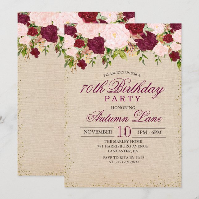 Invitation d'anniversaire florale vintage - TOUT Â (Devant / Derrière)