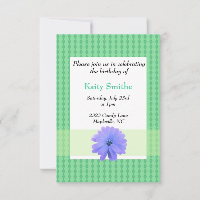 Invitation d'anniversaire florale violette et diam (Devant)