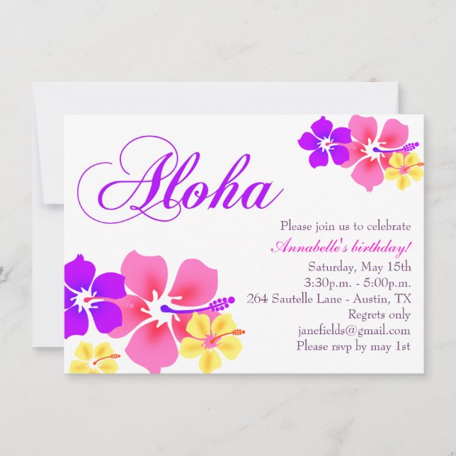 Invitation d'anniversaire Flower Aloha (Devant)