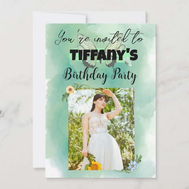 Invitation d'anniversaire Flower & Butterfly (Devant)