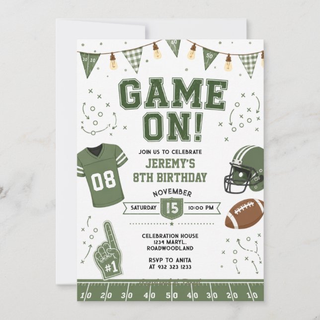Invitation d'anniversaire Football TouchDowns Jour (Devant)