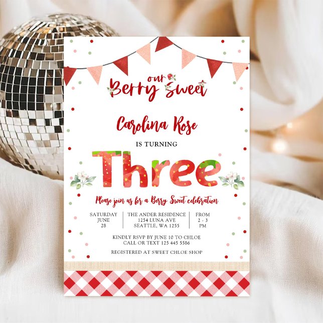 Invitation d'anniversaire fraise douce aux baies (Créateur téléchargé)